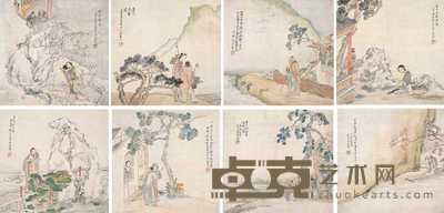 沈心海 1884年作 仿古人物册 册页(八开) 32.5×34.5cm×8